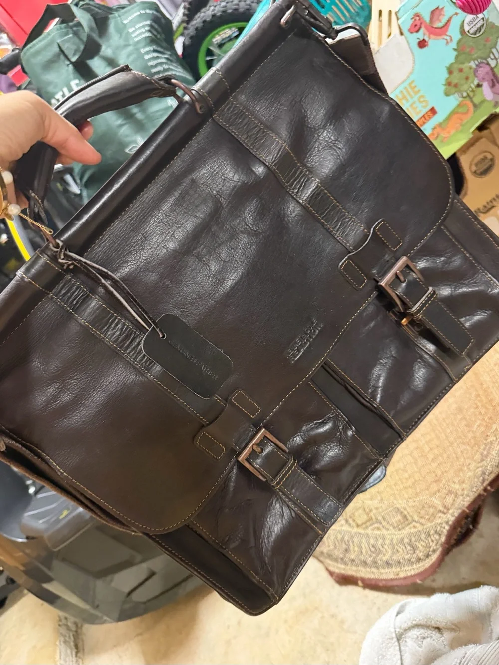 Kenneth Cole Reaction Brown Leather Laptop Business Messenger Bag Briefcase 16